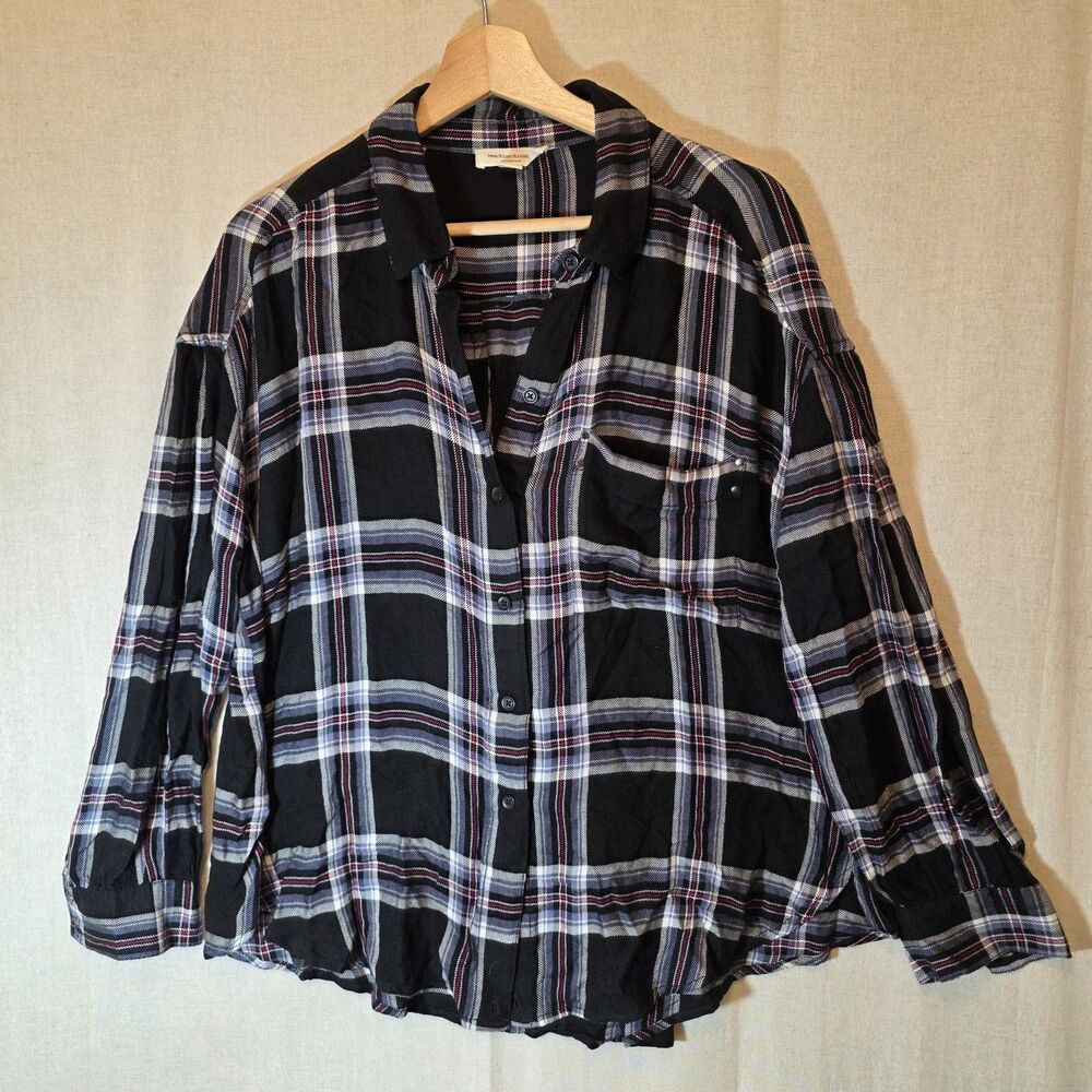 Beach Lunch Lounge Top Womens L Large Black Plaid Super Soft Metal Stud Detail